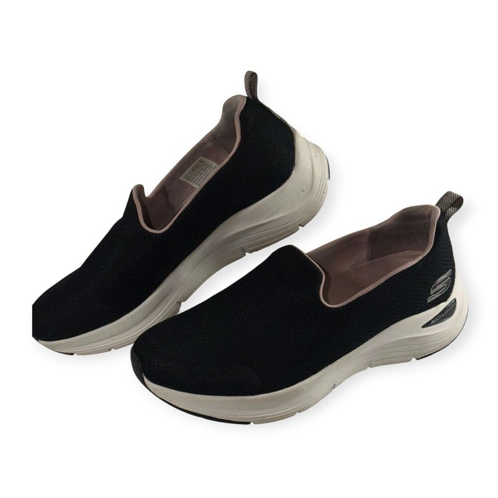Skechers Arch Comfort Casual Sneaker,Black/Pink, Slip-On, Women's 8.5